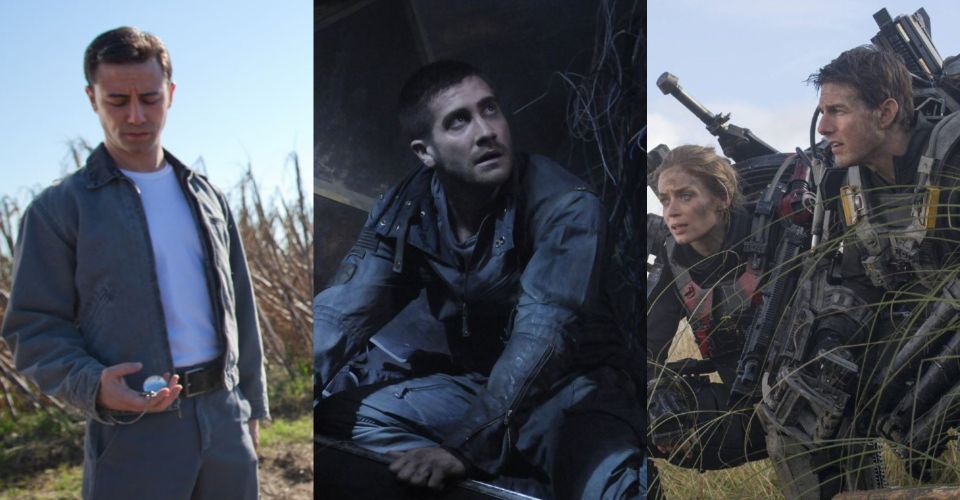 Side-by-side-images-of-Joseph-Gordon-Levitt-in-Looper-Jake-Gyllenhaal-in-Source-Code-and-Emily-Blunt-and-Tom-Cruise-in-Edge.jpg