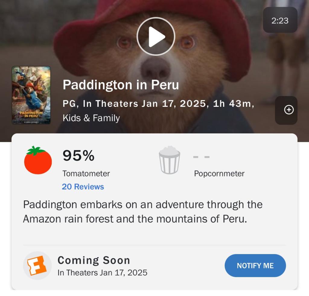 ‘PADDINGTON IN PERU’ debuts with a 95_ score on Ro.jpg