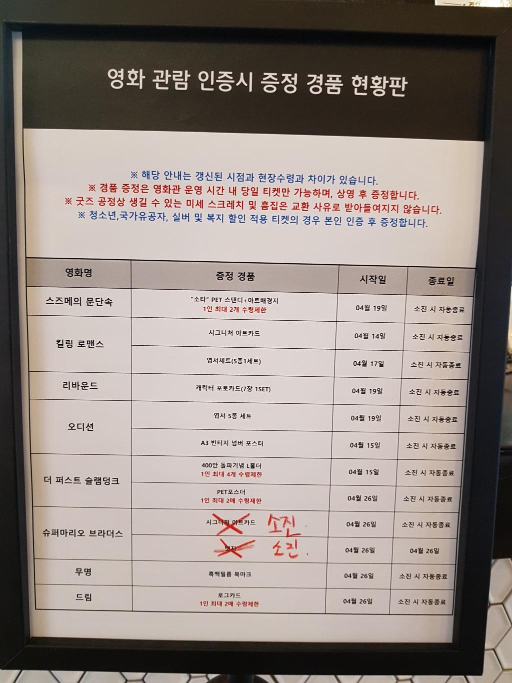 익스트림무비 - 현시각 롯데시네마 신림 경품 현황