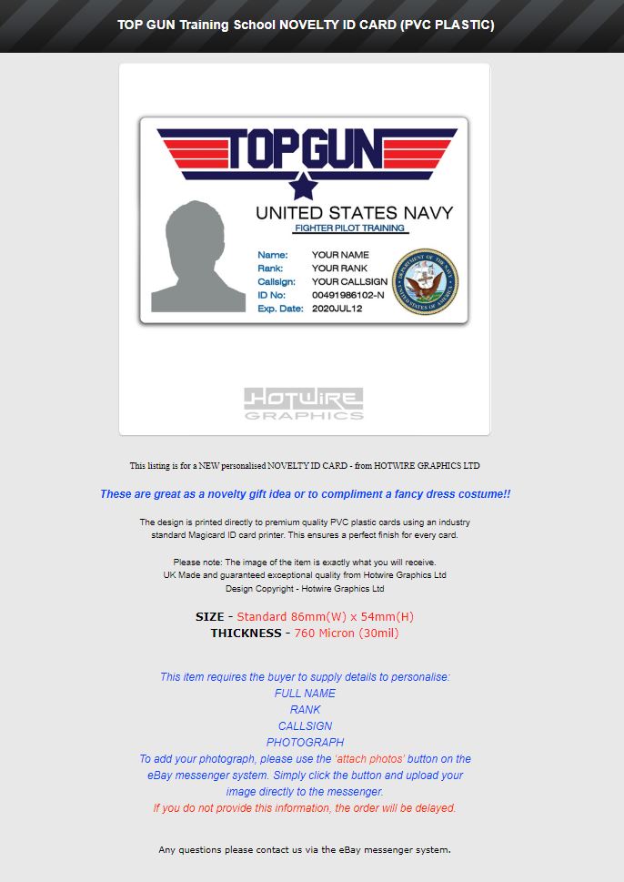 Top Gun Id Card