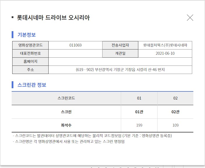 익스트림무비 - [롯데시네마] 드라이브 오시리아점 좌석정보 등록 (부산기장 롯데월드)